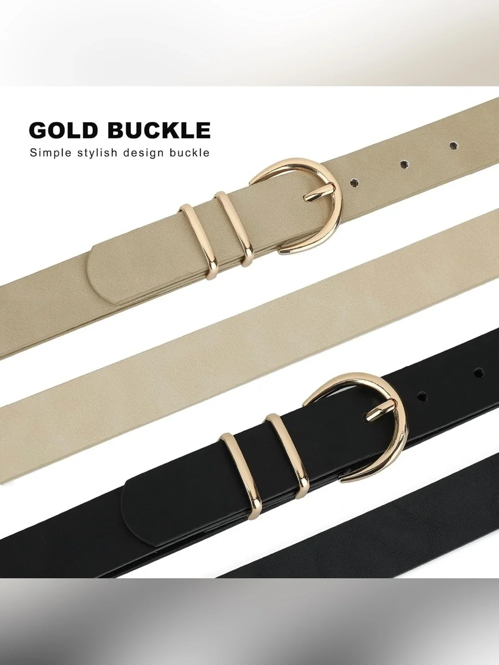 Women's Duo Belt Set - Black & Beige with Gold Buckles